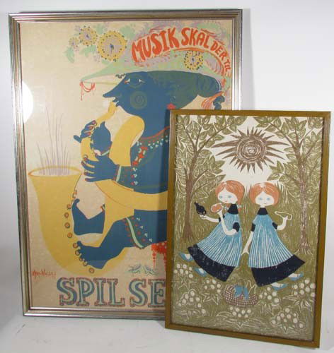 Bjorn Winblad Poster and printed fiber: Artist: WINBLAD, BJORN (Danish, 1918-2006) Title: Spil Selv Date: 1953 Medium: serigraph printed in colors and printing on linen Dimensions: 33.5 x 24 inches, 23.5 x 16 inches Signature: printe