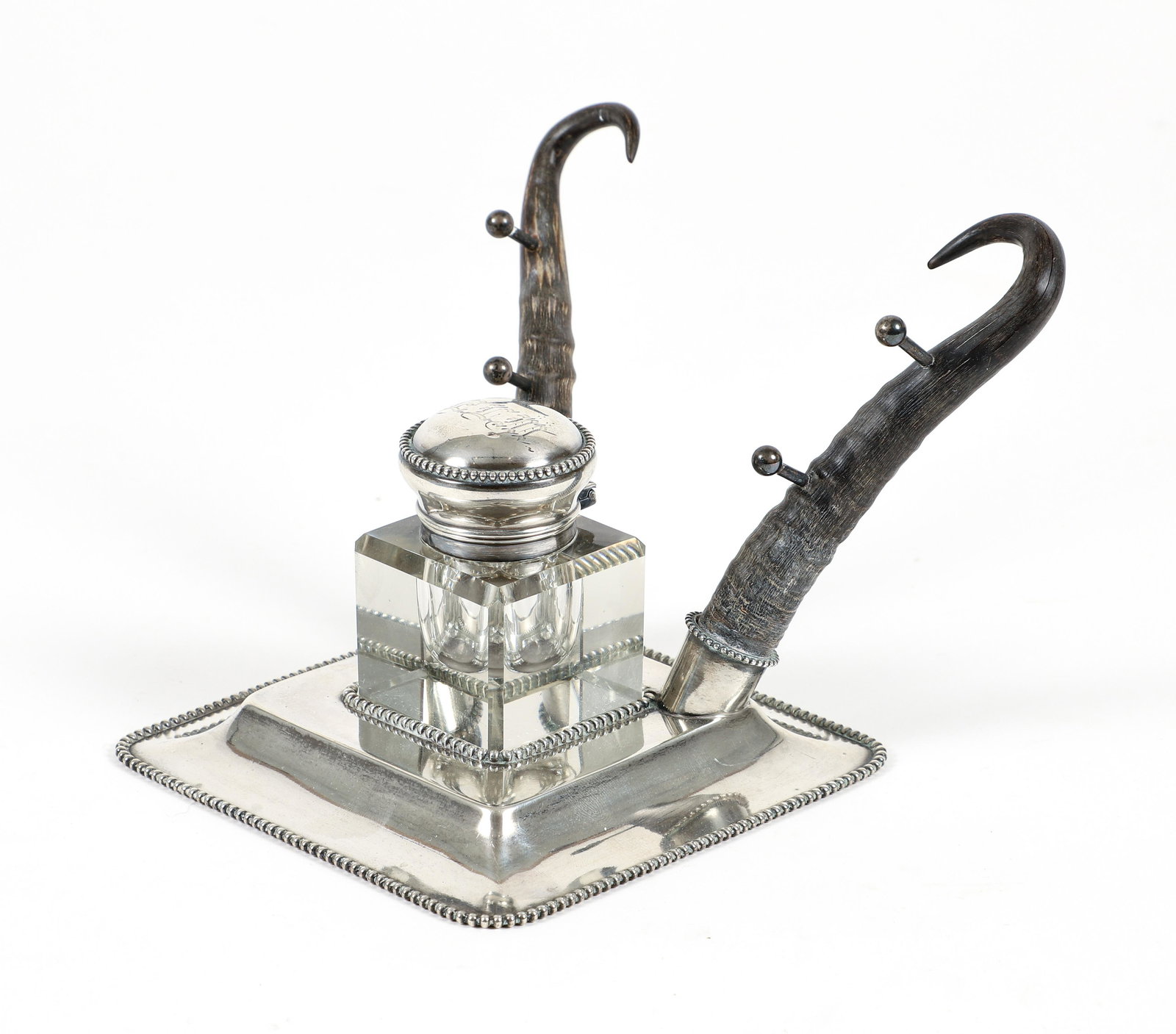 Sterling Silver Tyrolean style Inkwell with Chamois (1 of 8)