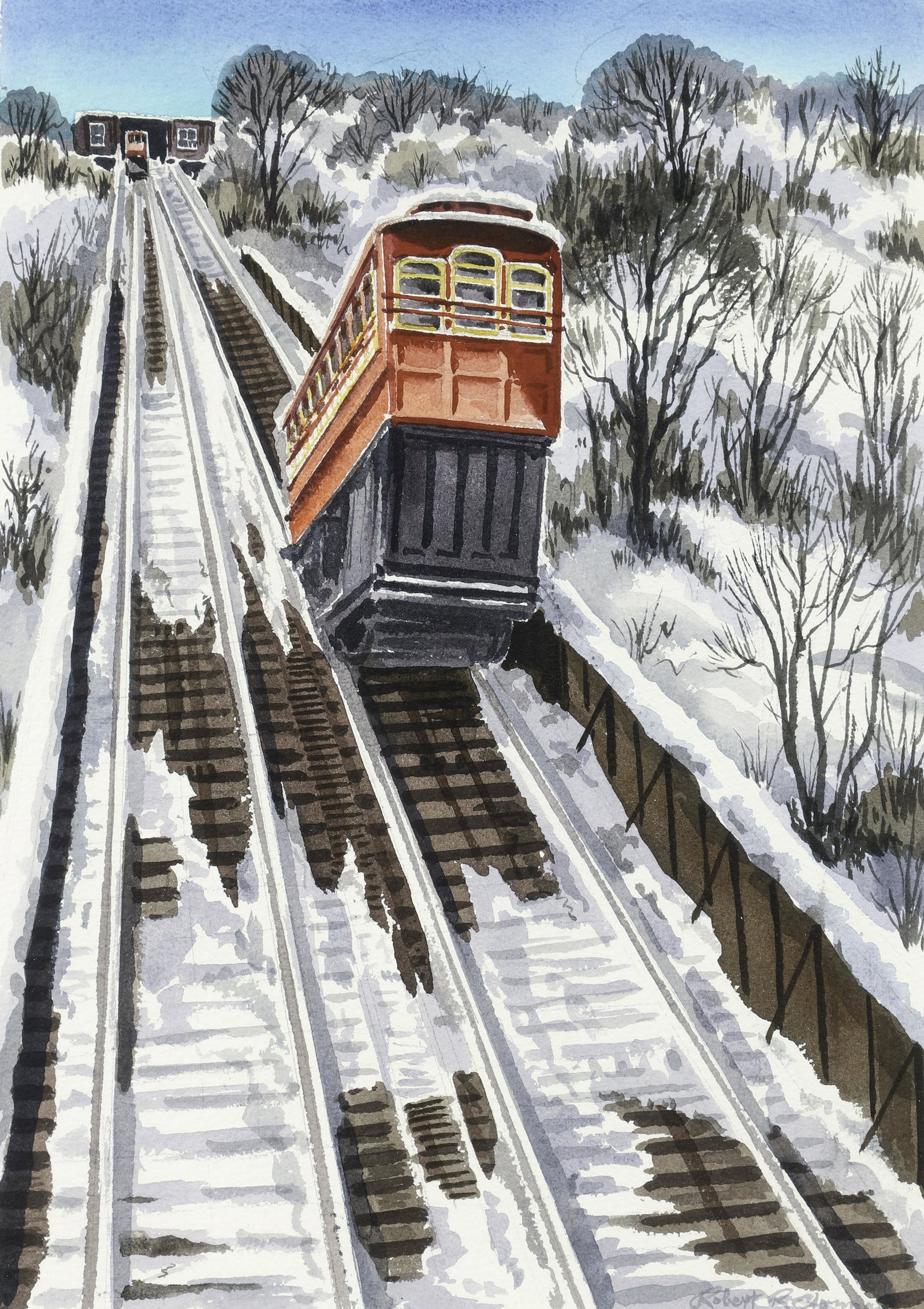 Robert R. Young watercolor Pittsburgh Incline (1 of 4)