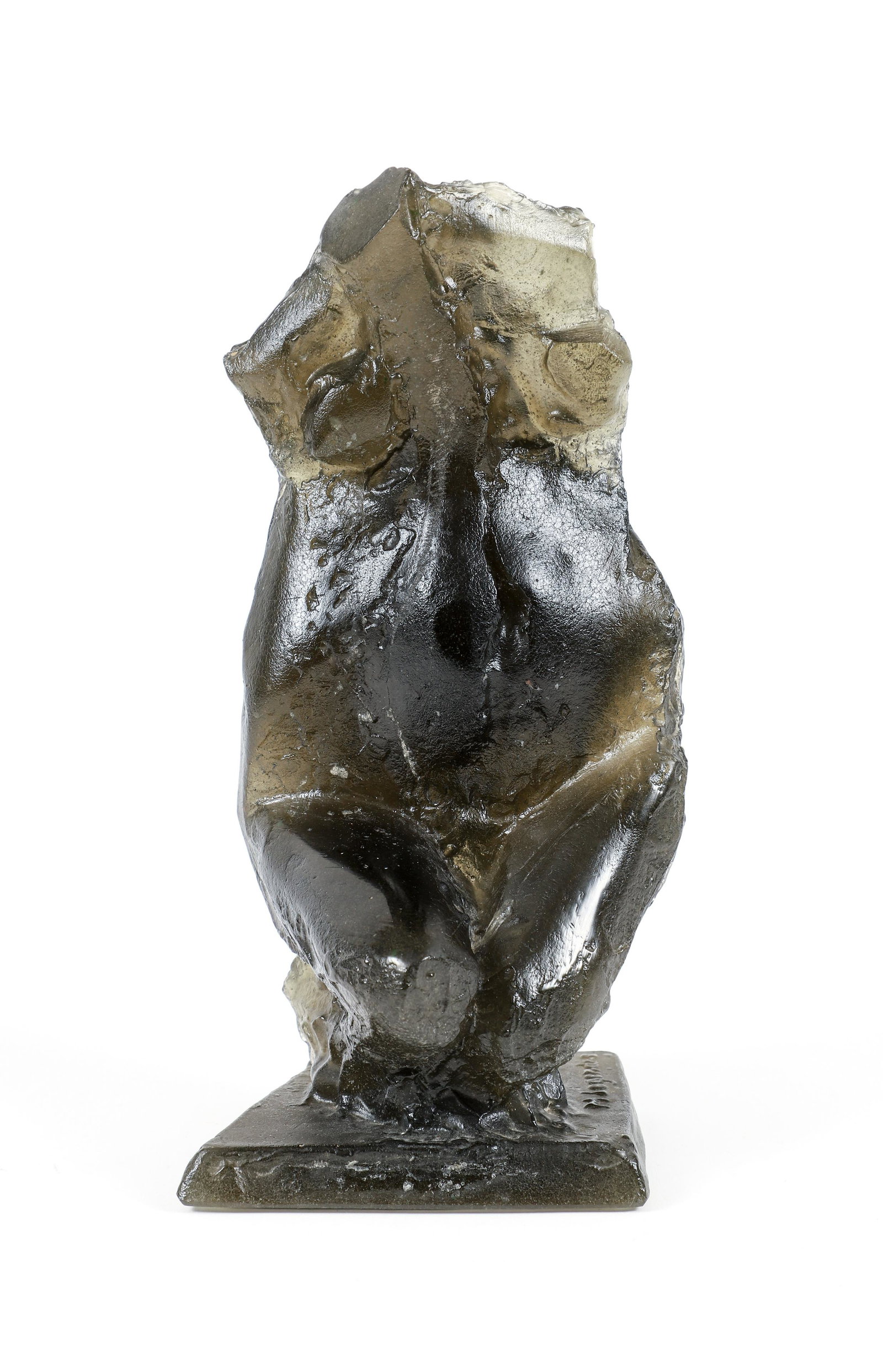 Legendre for Daum Pate de Verre Glass Sculpture: Daum Grey-Green Pate de Verre art glass abstract sculpture entitled Solitude by Maurice Legendre. It is numbered 75/250, signed and titled on the base, measures 10 inches tall.