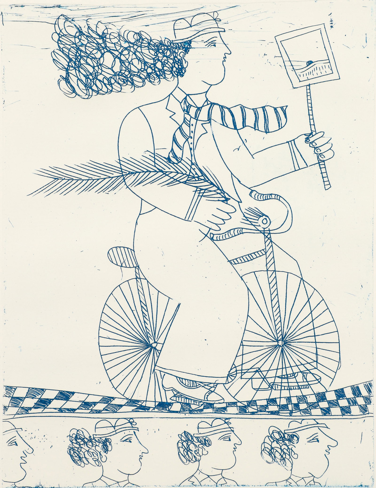 Alekos Fassianos signed etching Man on Bicycle (1 of 5)