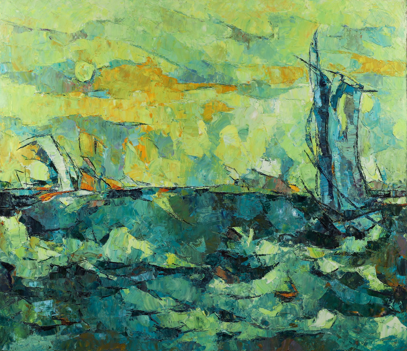 Colette Steinle 1962 Abstract Seascape Oil Ptg (1 of 3)