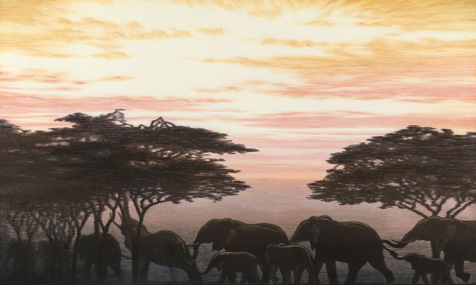 Toshi Yoshida Evening in East Africa 1977 Signed Woodblock (1 of 5)
