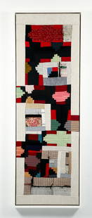 Christine CMC Bethea American Kuba #58: Bethea, Christine CMC, American Kuba #58, 2022, quilted textile painting with cotton, wool, fiber blend, 53 x 17 inches, framed in an ivory floater frame measuring 54 x 18 inches Artist Bio: