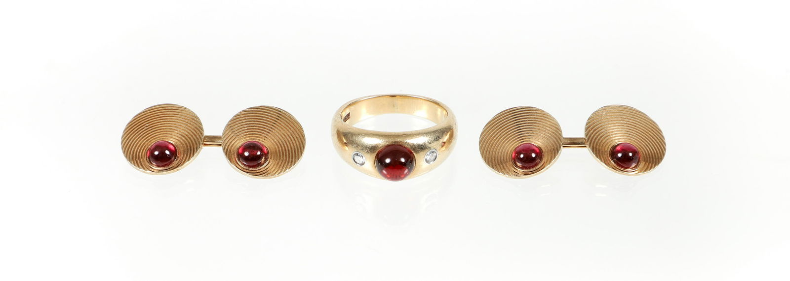 14K Cabochon Ruby Ring Cufflink Set (1 of 6)