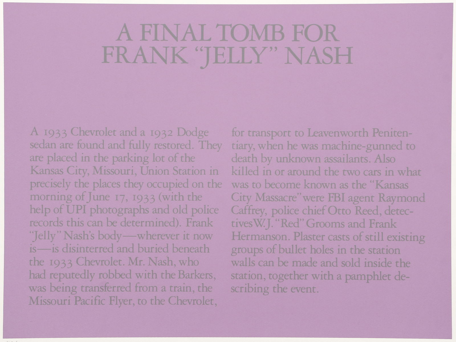 Robert Morris A Final Tomb for Frank Jelly Nash 1980 Serigraph: Morris, Robert (American, 1931-2018), A Final Tomb for Frank "Jelly" Nash, 1980, original serigraph printed in colors, pencil signed, dated, and numbered 119/180 on bottom, published by Styria Studio