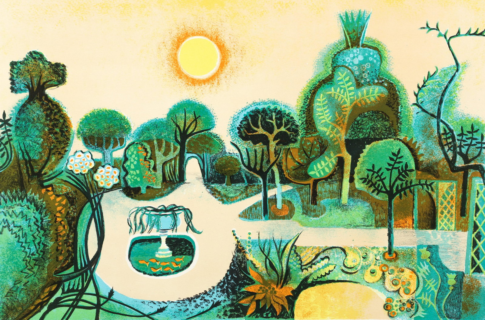 Richard Slater Signed Garden Scene Lithograph (1 of 5)