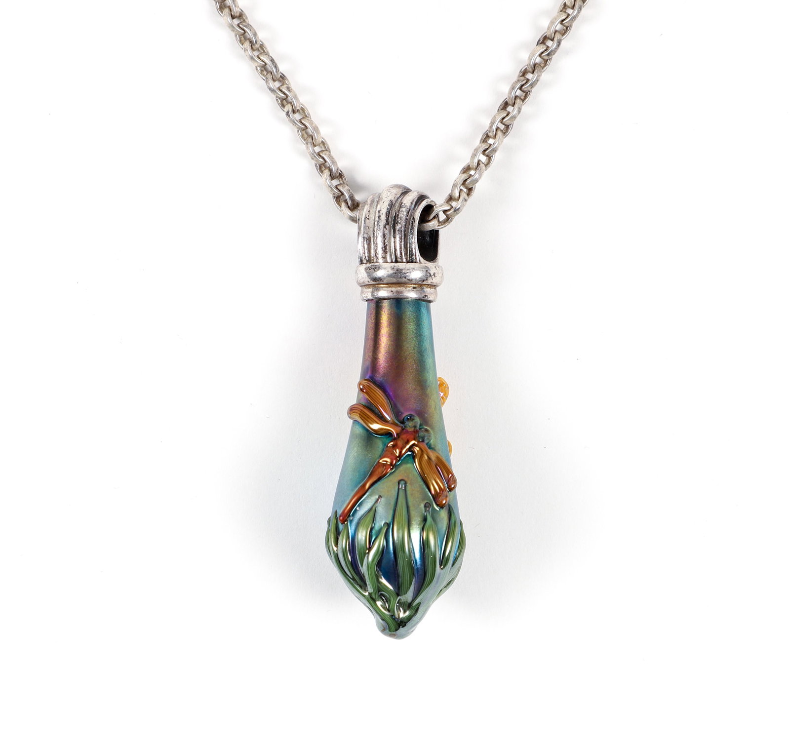 Sterling Art Glass Perfumier Dragonfly Pendant Chain (1 of 5)