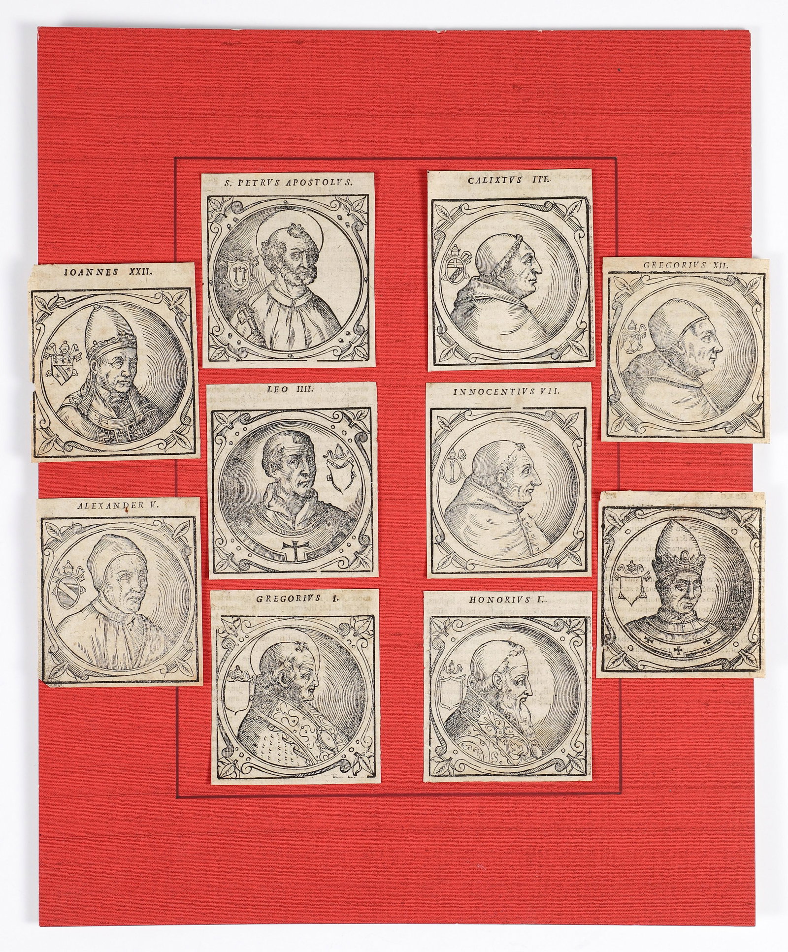 10 Papal Portrait Engravings c. 1611: Group of 10 Pope Portraits, Engravings, c. 1611, images approx. 2.75 x 2.5 inches.