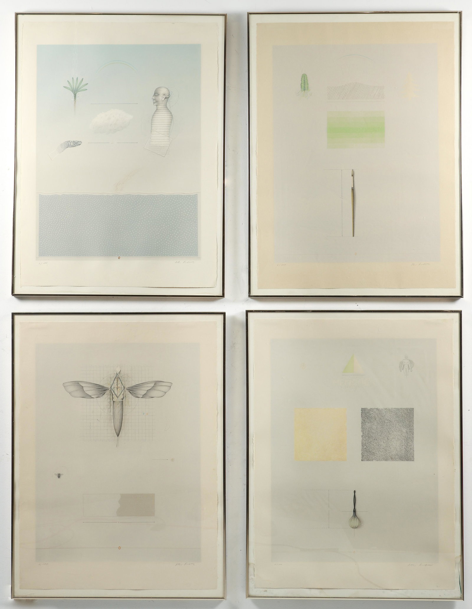 4 framed Peter Kampehl Surrealist orig lithographs (1 of 10)