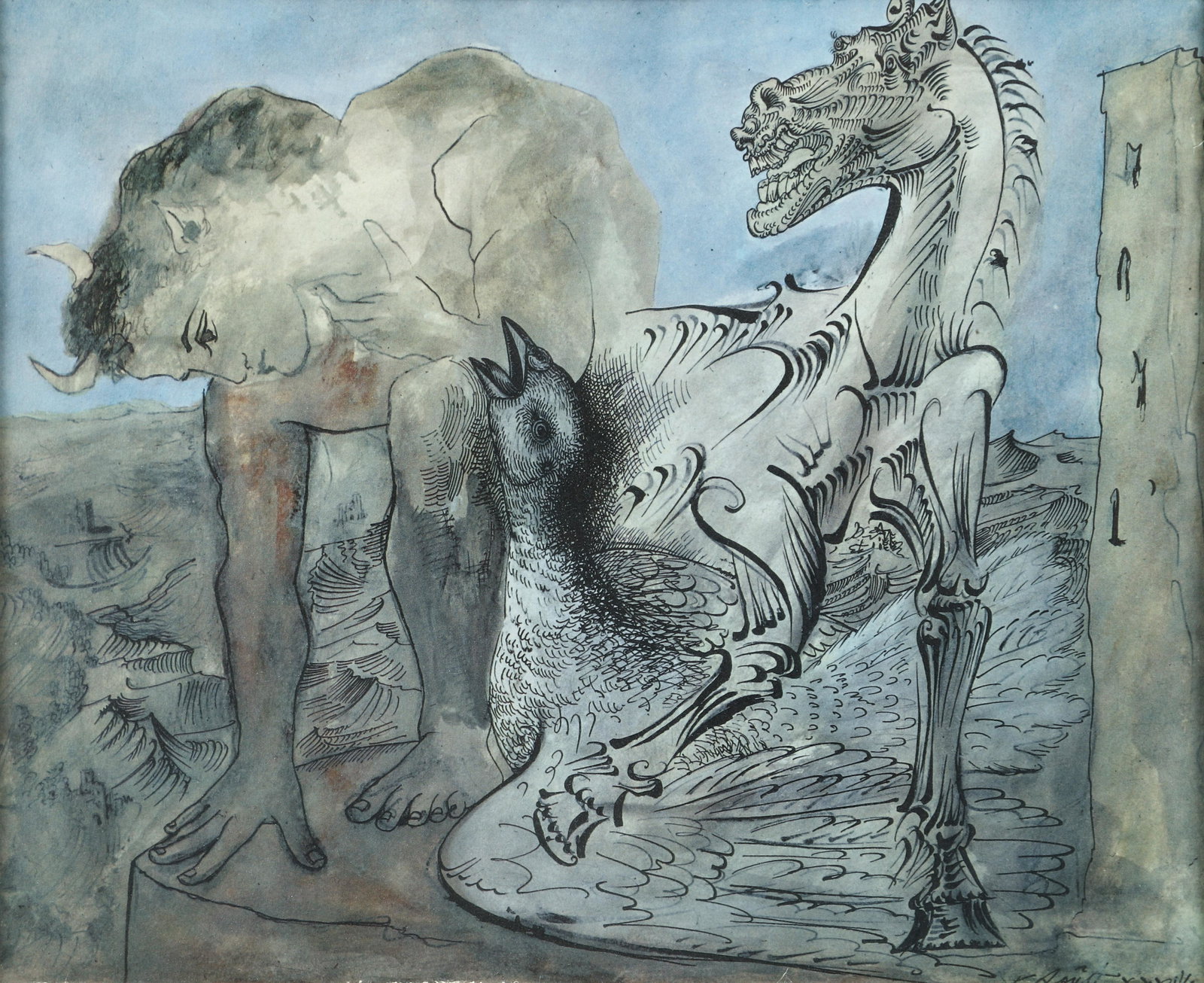 After Pablo Picasso Lithograph Faun, Horse and Bird (1 of 4)
