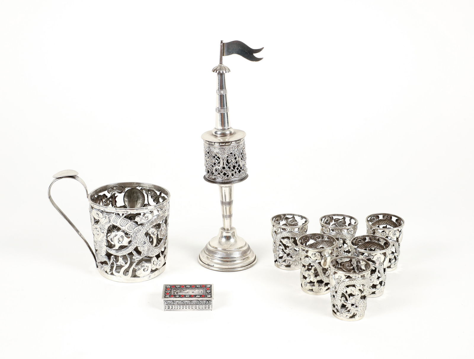 Lot of 9 Silver Decorative Cups, Box, Incense Holder (1 of 12)