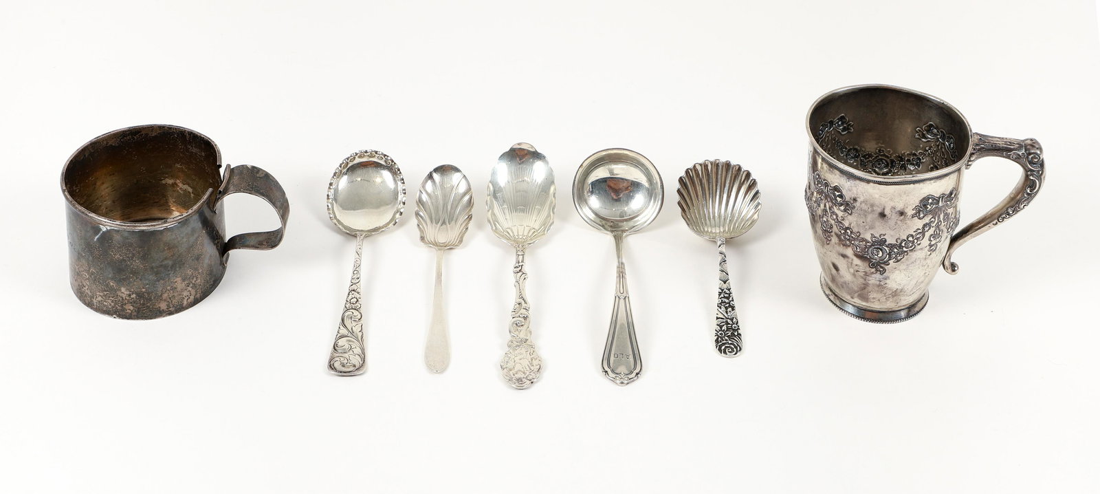 Five Sterling Silver Serving Spoons and Two Silver Cups (1 of 15)