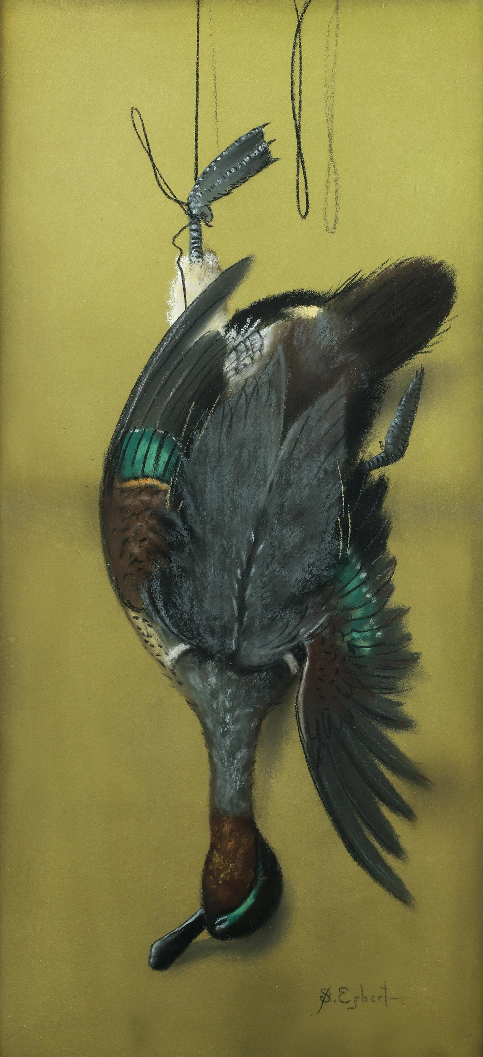 Smith Egbert Signed Pastel American Wigeon Duck: Egbert, Smith (American, b. 1879), American Wigeon Duck, Pastel on tinted paper, signed to lower right in pencil, image 22.75 x 10.75 inches, frame 27.5 x 15.5.