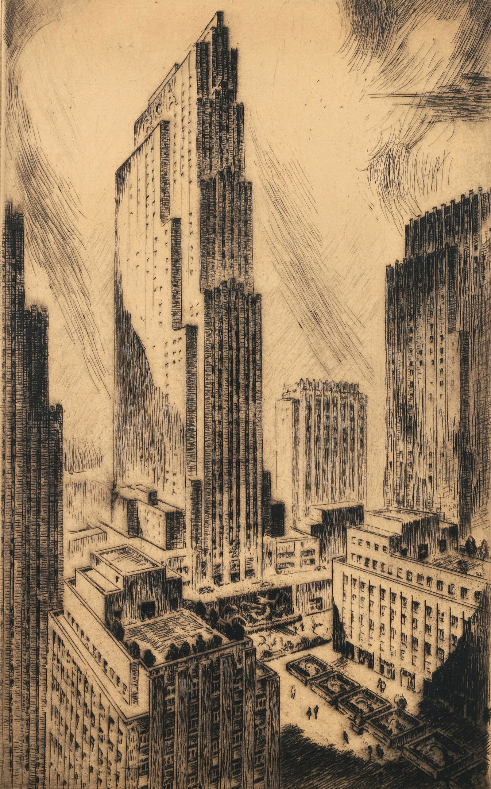 Nat Lowell Rockefeller Center Etching 1935 (1 of 4)