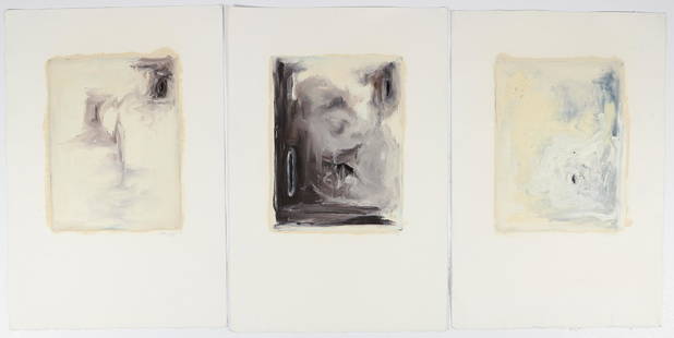 3 Sarah Amos 1995 Untitled Beige, Grey and Black Monoprints: Amos, Sarah (Contemporary Australian/American), Untitled Monotypes (Beige, Black, and Grey), 1995, monotype or painting on paper, 12 x 9.5 inches, each signed, dated, and inscribed 1/1, printed at Gar