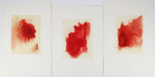 3 Sarah Amos 1995 Untitled Red Monoprints: Amos, Sarah (Contemporary Australian/American), Untitled Monotypes (Red), 1995, monotype or painting on paper, 12 x 9 inches, each signed, dated, and inscribed 1/1, printed at Garner Tullis Studio