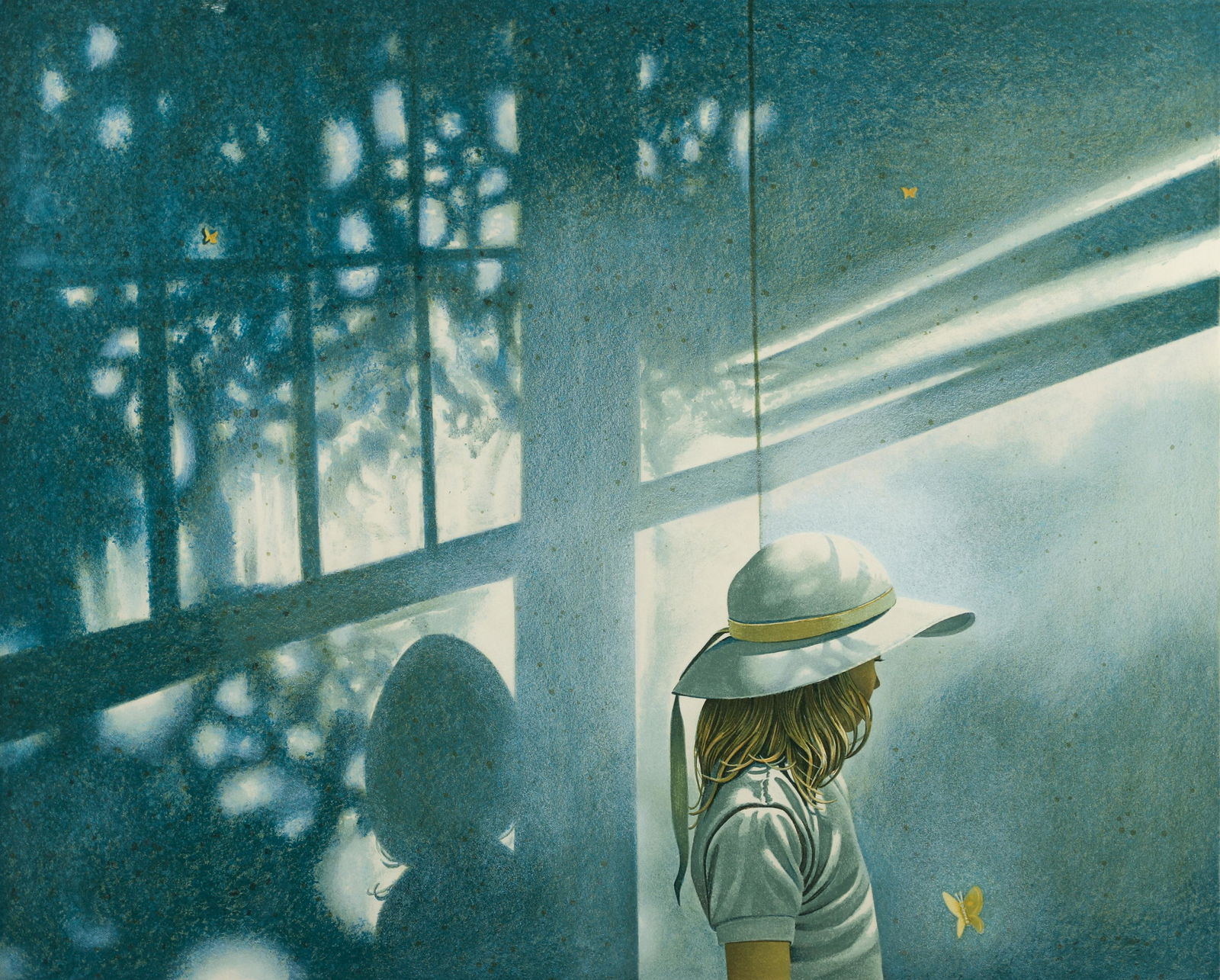 Robert Remsen Vickrey Lithograph The Visitor: Vickrey, Robert Remsen (American, 1926-2011), The Visitor, color lithograph, numbered 10/200, titled, and signed in pencil. Image 17.25 x 212.5 inches. In gilt frame, 26.25 x 29.75 inches.