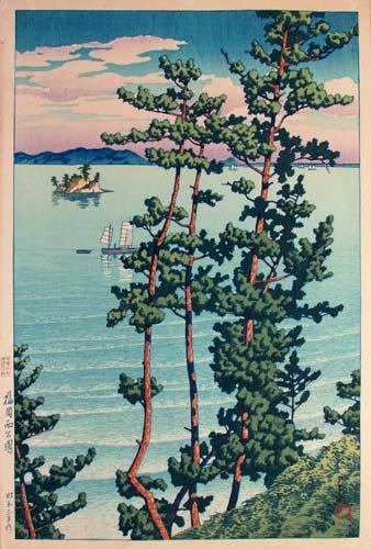 Kawase Hasui Woodblock "Nishi Park in Fukuoka" : Artist: Hasui , Kawase (Japanese 1883-1957) Title: Nishi Park in Fukuoka from "Souvenirs of Travel, Third Series" Date: 1928 Medium: color woodblock Dimensions: 14 3/8 x 9 1/2 inches Edition: W