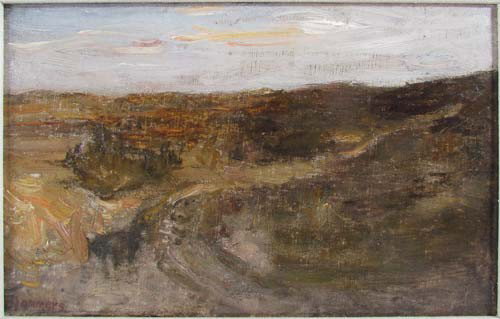 Johannes Blommers oil "Impressionist Coastal Landsc: Artist: Blommers, Bernardus Johannes (Dutch/American 1845-1914) Title: Impressionist Coastal landscape Date: circa 1912 Medium: oil on canvas Dimensions: 6.5 x 10.5 inches Description: a coasta