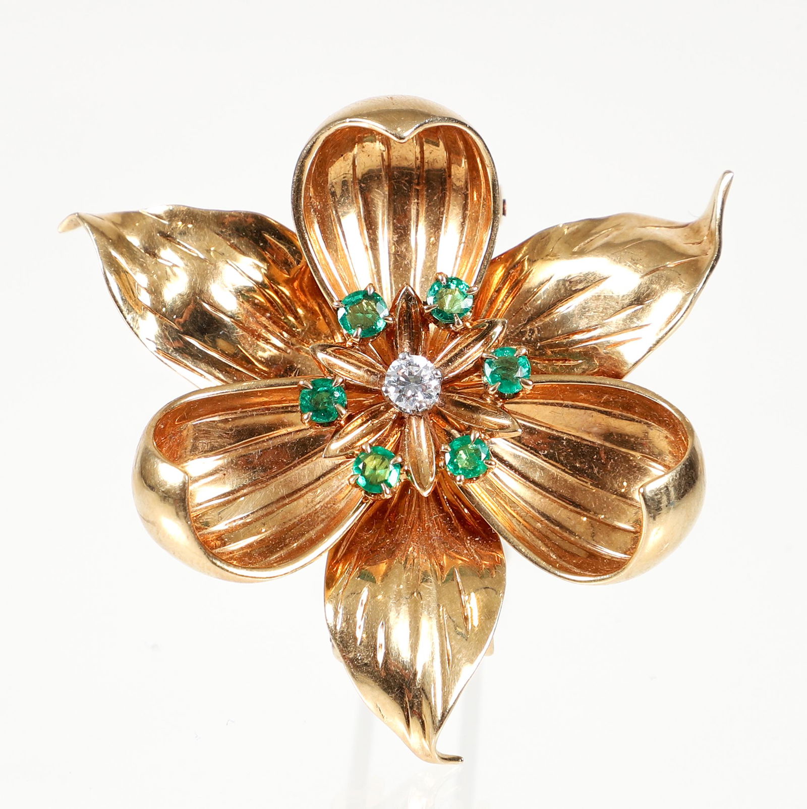 Tiffany and Co. 14K Diamond and Emerald Pin (1 of 4)