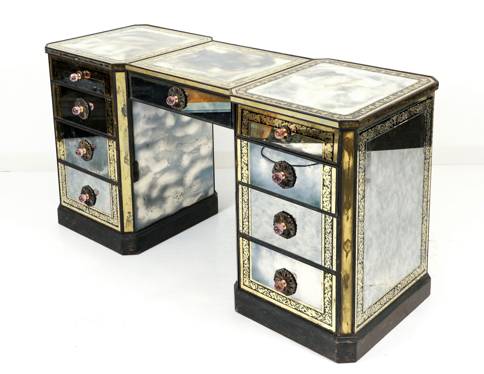 Art Deco Eglomise Mirrored Double Pedestal Desk (1 of 8)