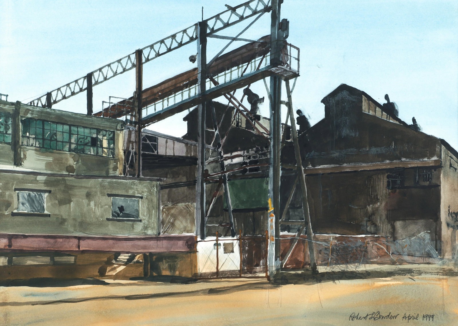 Robert Bowden Lawrenceville Buildings 1999 Watercolor: Bowden, Robert (American/Western PA, contemporary), Industrial Buildings in Lawrenceville, 1999, watercolor, signed and dated lower right, titled on reverse, 16.5 x 23 inches, matted and framed 24 x 3