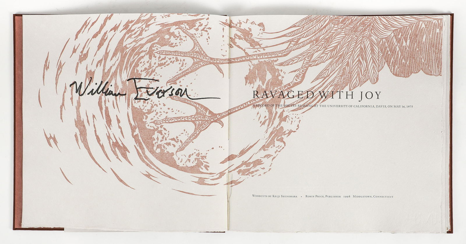William Everson Ravaged with Joy Keiji Shinohara illus: Everson, William, illustrated by Keiji Shinohara, Ravaged With Joy: A Record of the Poetry Reading at the University of California, Davis, on May 16, 1975, designed, published and printed letterpress