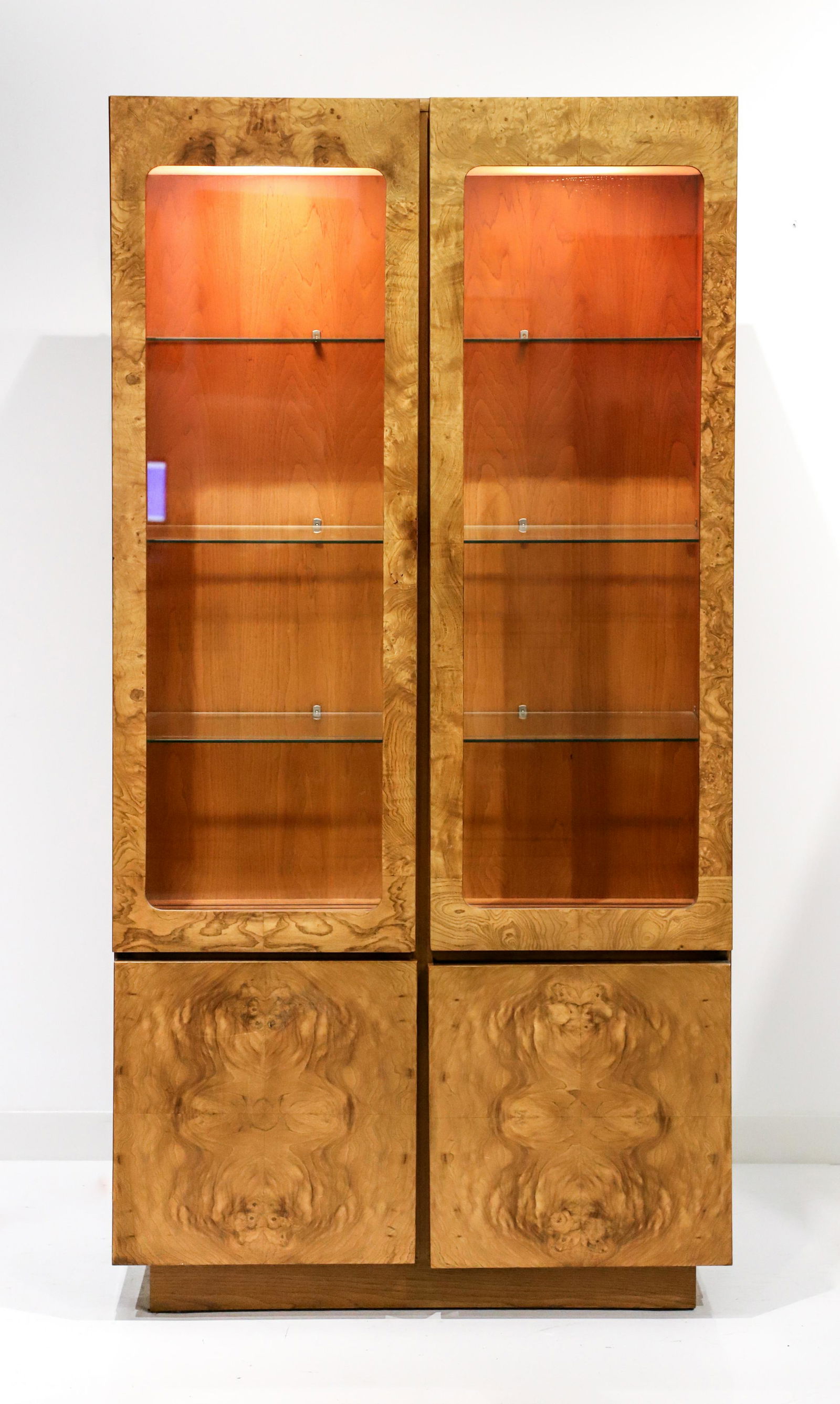 Milo Baughman Style Burl Wood China Cabinet by Lane (1 of 8)