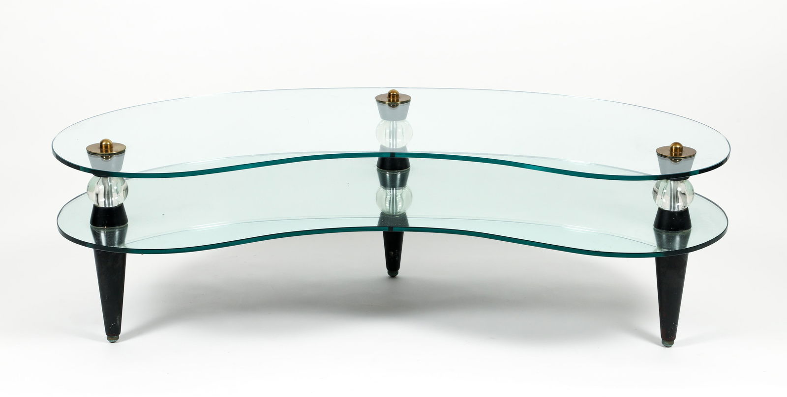 MCM Brass Glass and Ebonized Wood Kidney Coffee Table (1 of 5)