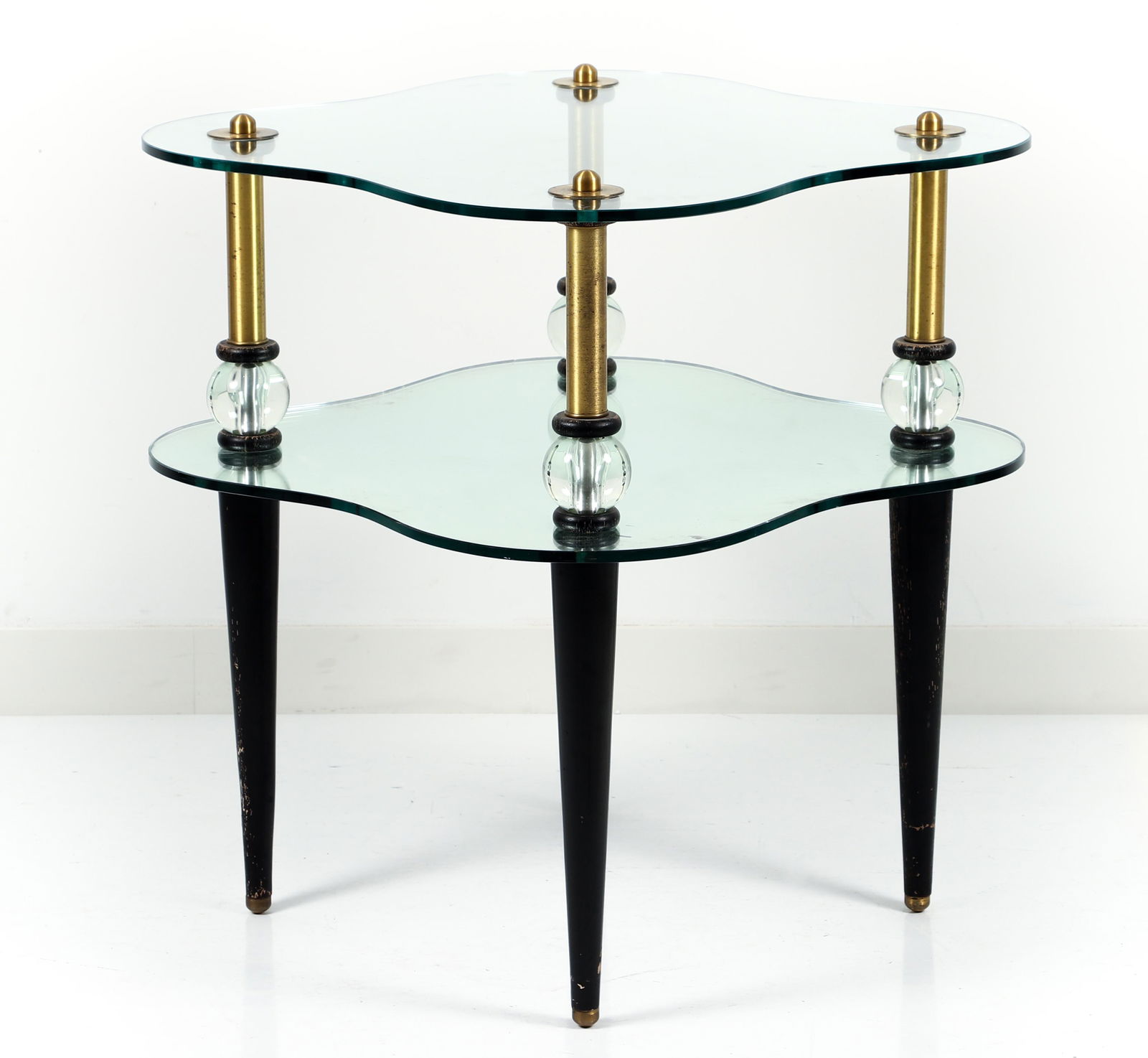 MCM Brass Glass and Ebonized Wood Amoeba Table (1 of 4)