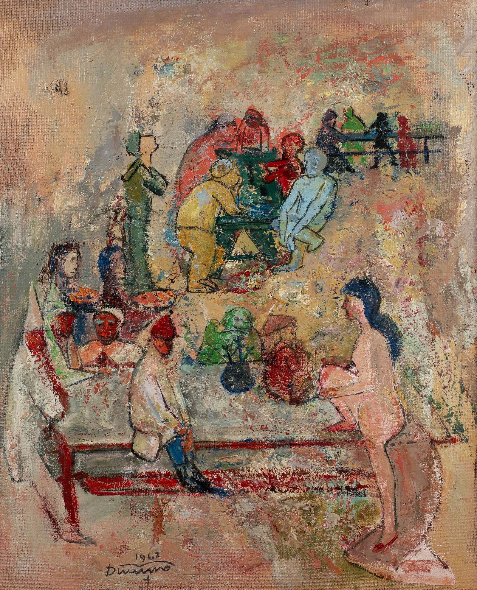 Frank Dininno 1962 painting Figures in Park (1 of 4)