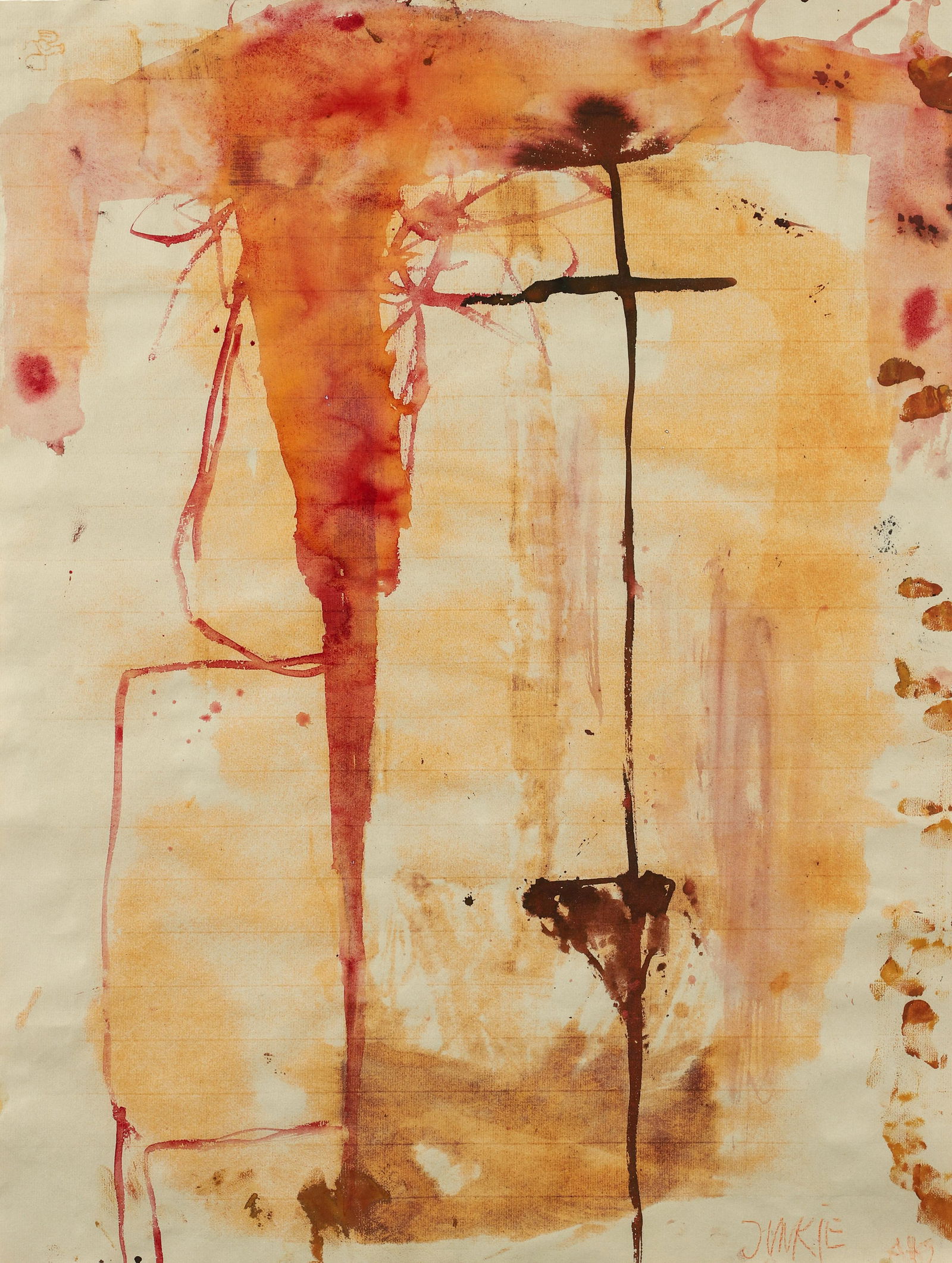 Anton Henning Junkie 1989 Watercolor: Henning, Anton (German, b.1964), Junkie, 1989, watercolor and mixed media on paper, titled and initialed lower right, sheet 24.5 x 18.75 inches, floated in a frame 31.75 x 26.5 inches. Provenance: Vre