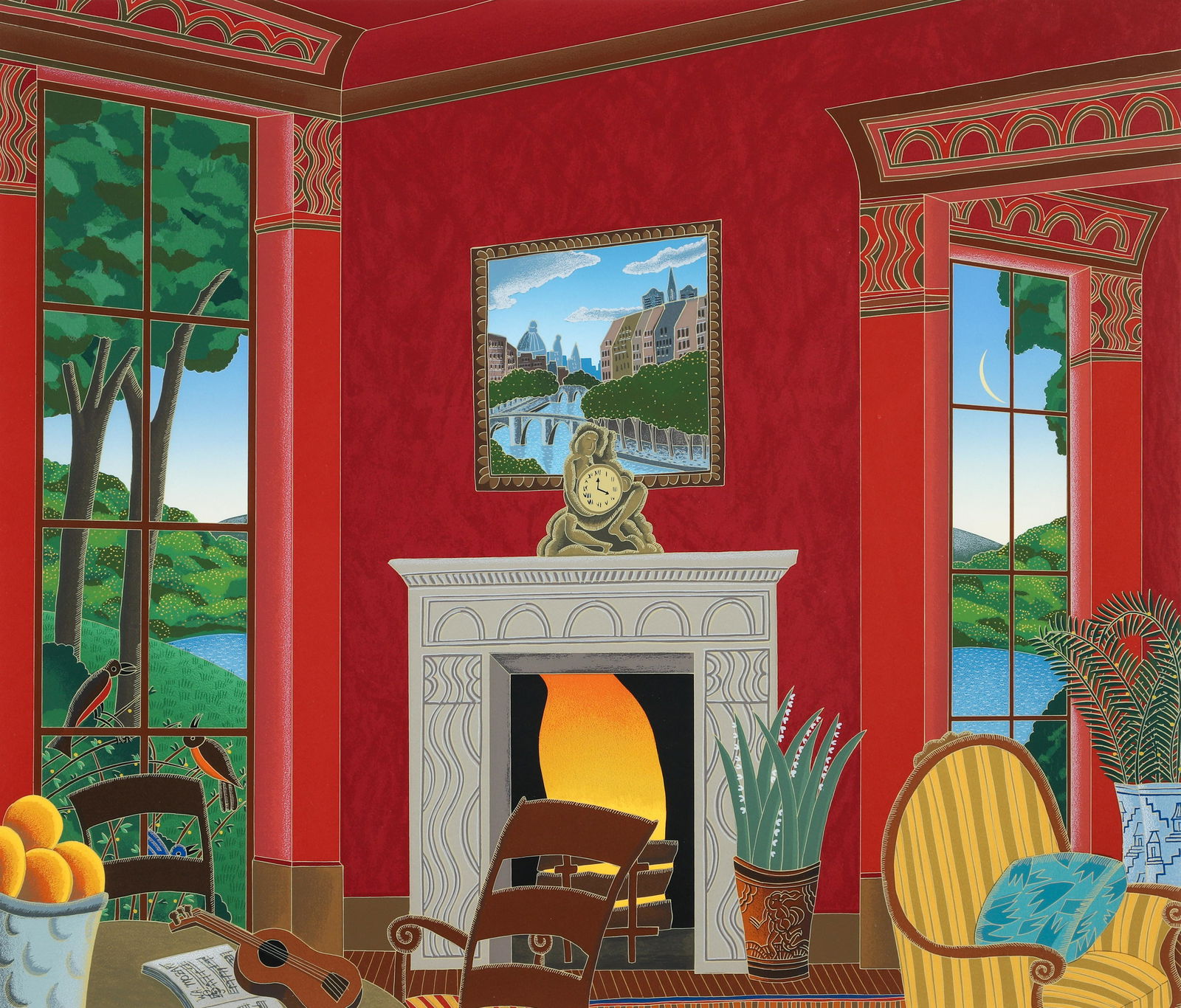 Thomas McKnight 1987 serigraph Red Room With Guitar (1 of 5)