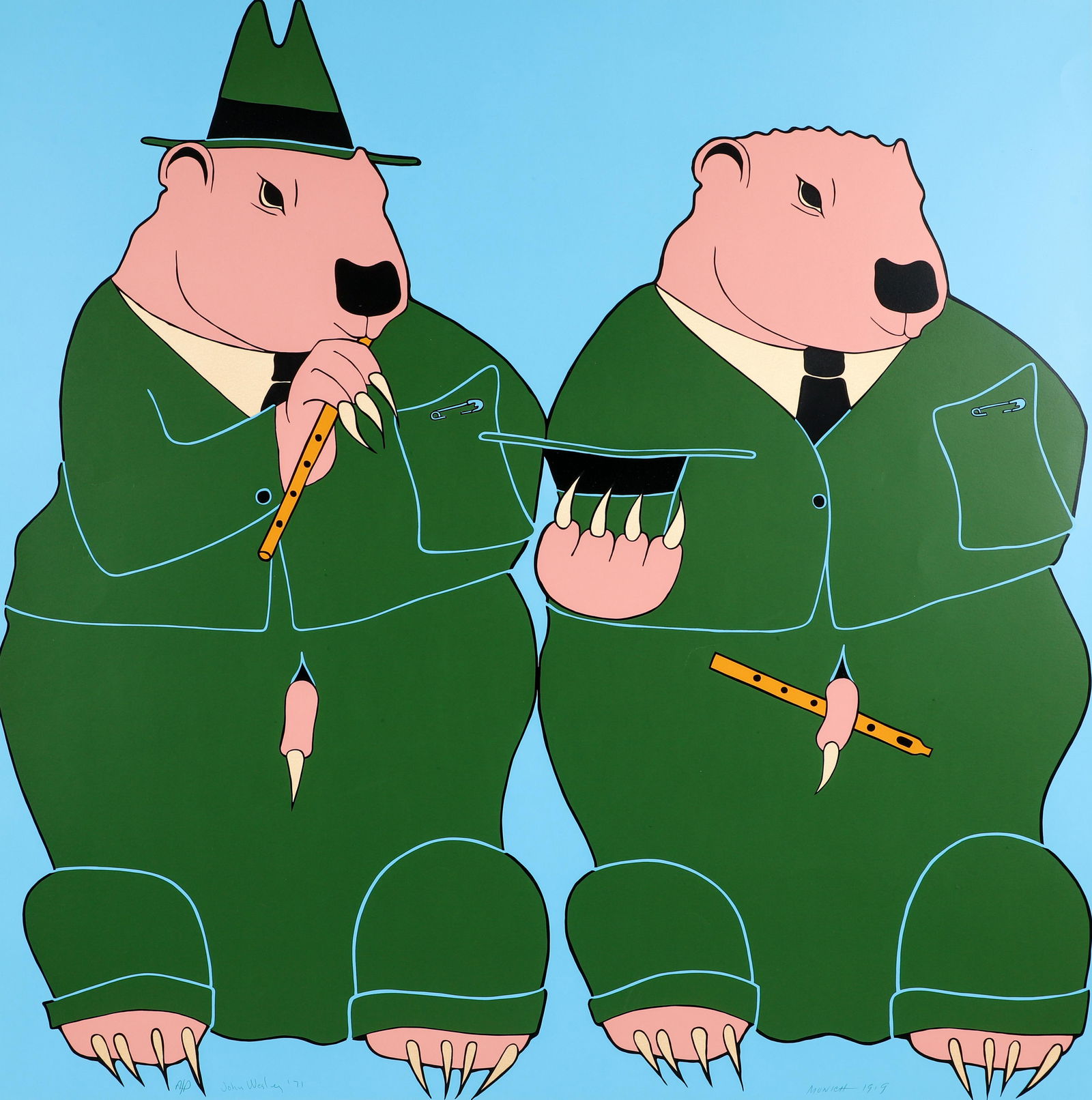 John Wesley Munich 1919 signed serigraph 1971: Wesley, John (American, b. 1928), Munich 1919, printed 1971, serigraph on wove paper, pencil signed, dated, titled, and marked A/P, impression 30 x 30 inches, full sheet 34 x 34 inches, unframed.