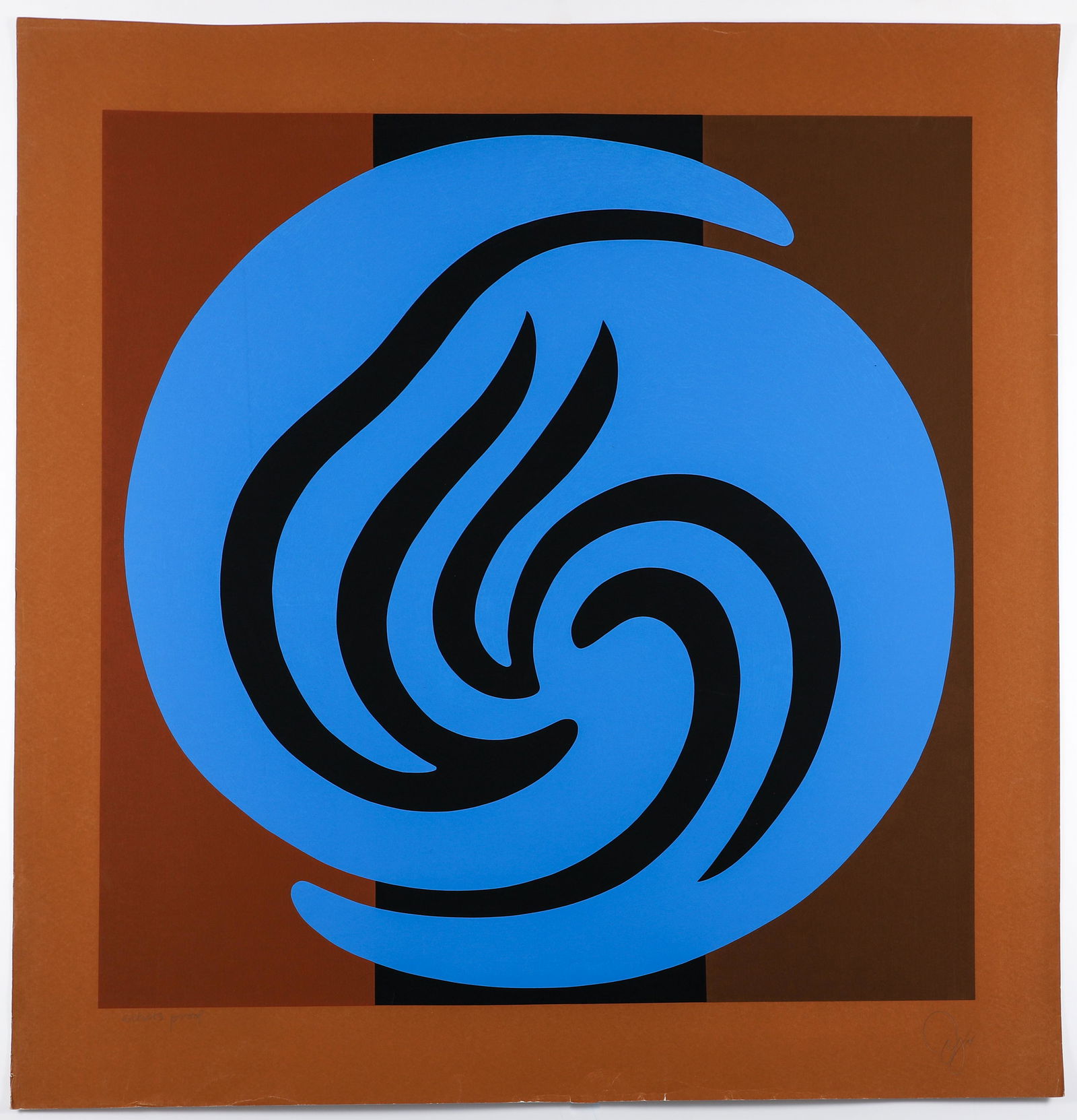 Jack Youngerman 1978 Blue on Black and Brown: Youngerman, Jack (American, 1926-2020), Untitled (Blue on Black and Brown), from Blue/Brown Suite, 1978, serigraph printed in colors, 50 x 48.75 inches, pencil signed and inscribed Artist's Proof, unf