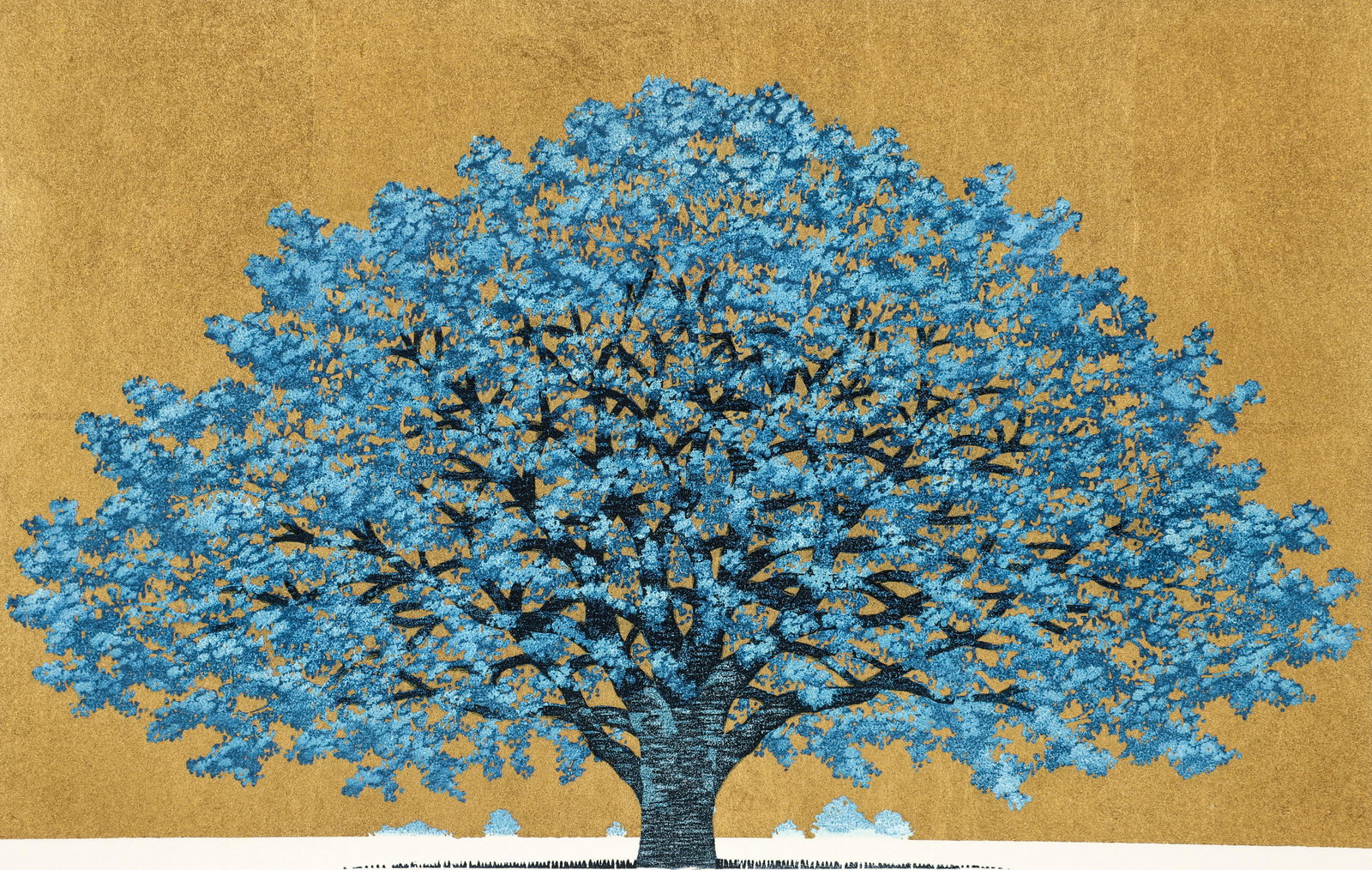 Hajime Namiki color woodblock on gold Tree Scene 136 (1 of 5)