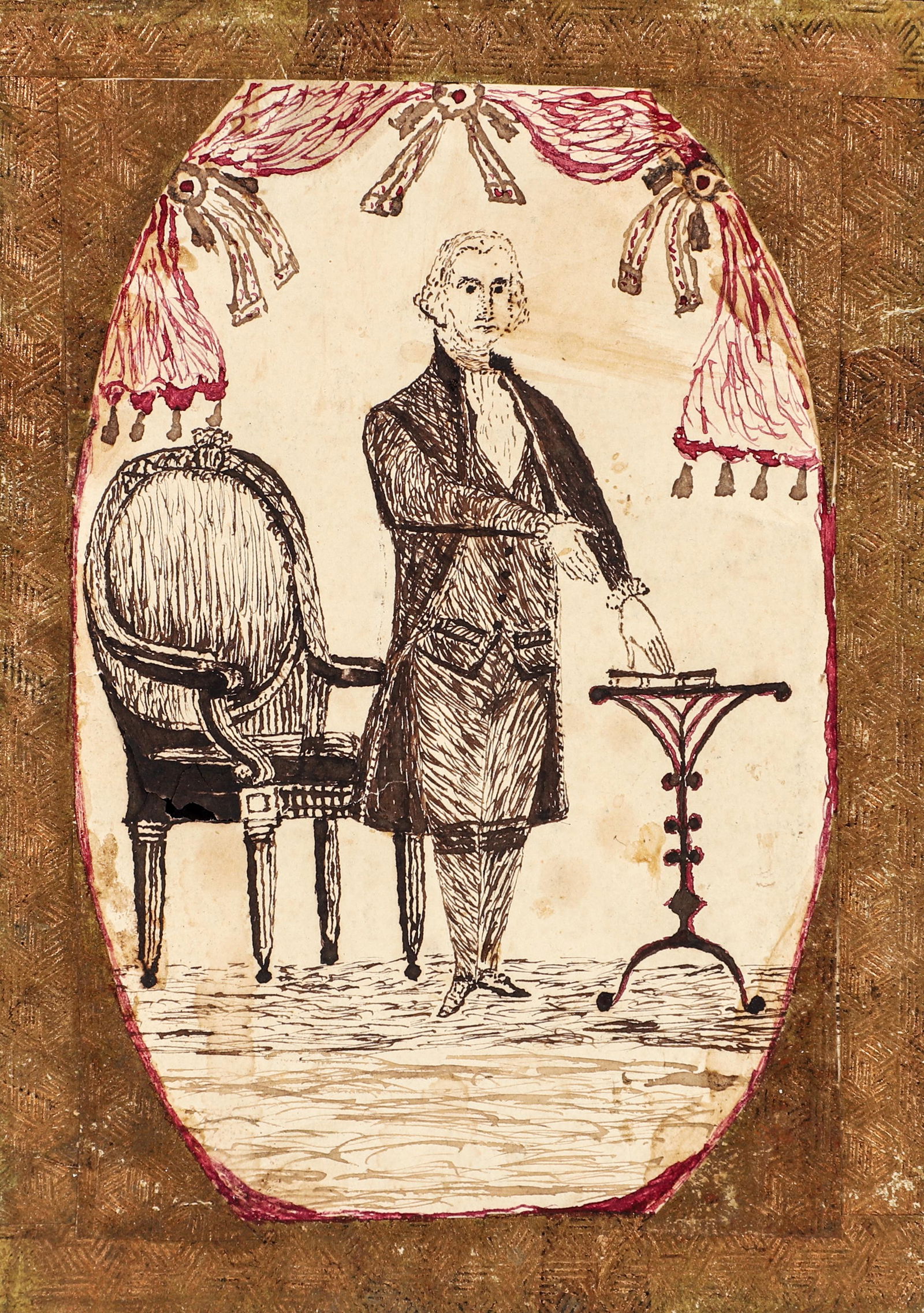 American Folk Art Ink Drawing of George Washington (1 of 4)