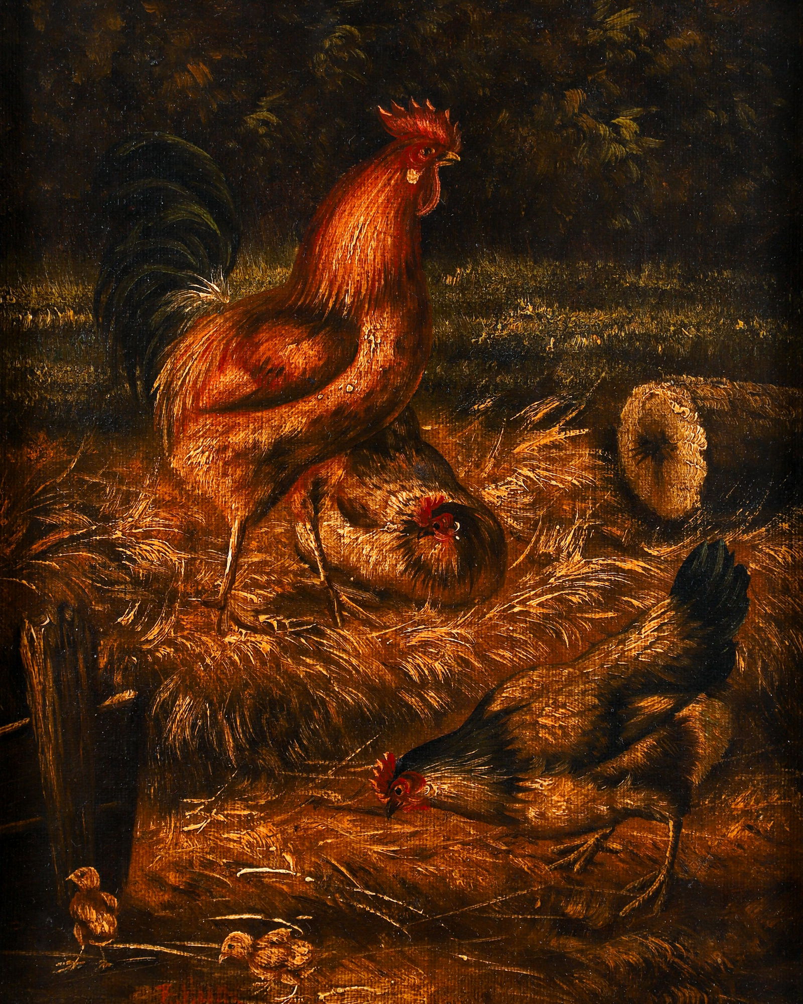 Early 20th century Farm Scene with Roosters (1 of 4)