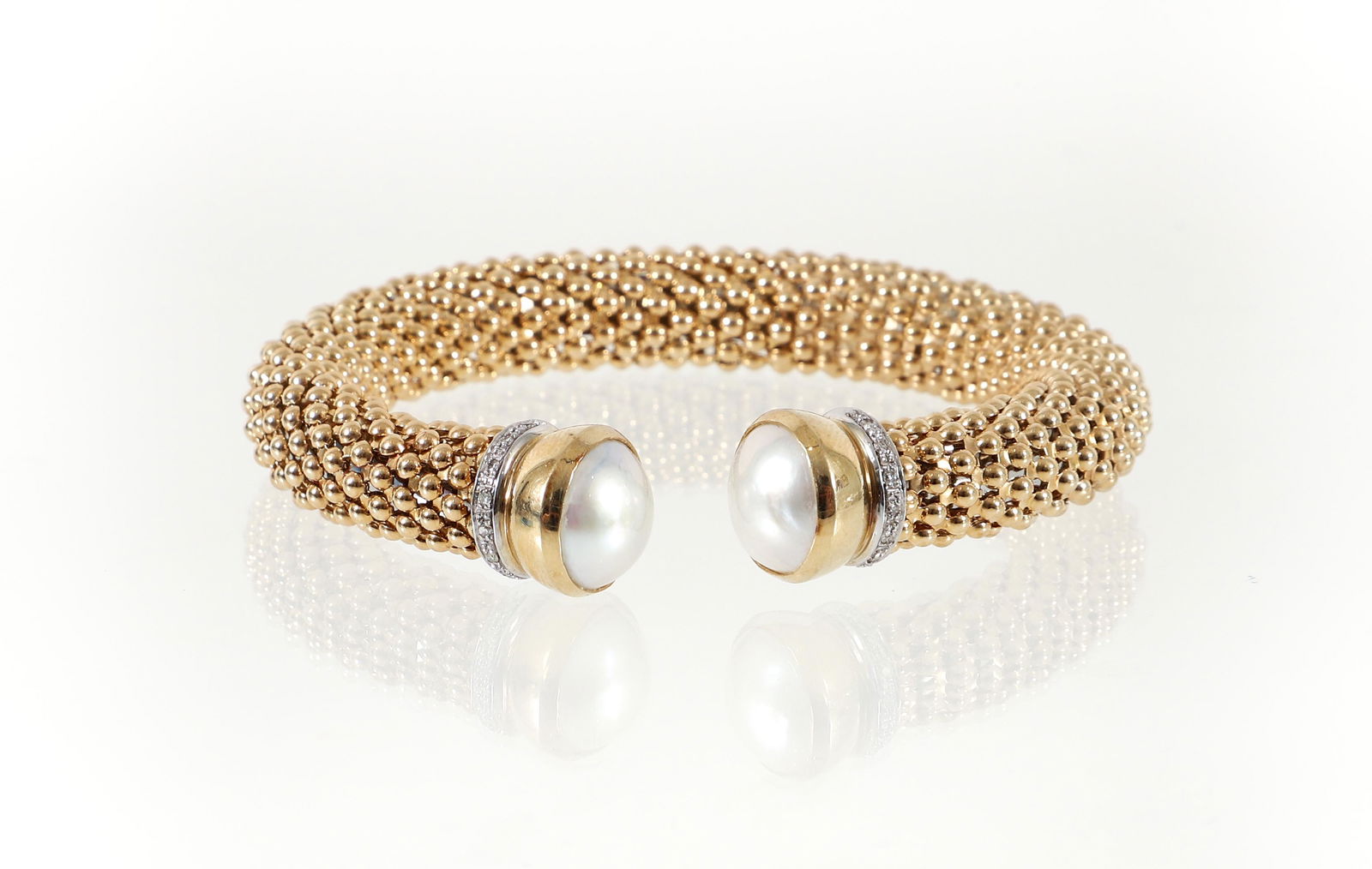 18K Pearl Diamond Popcorn Link Bangle (1 of 3)