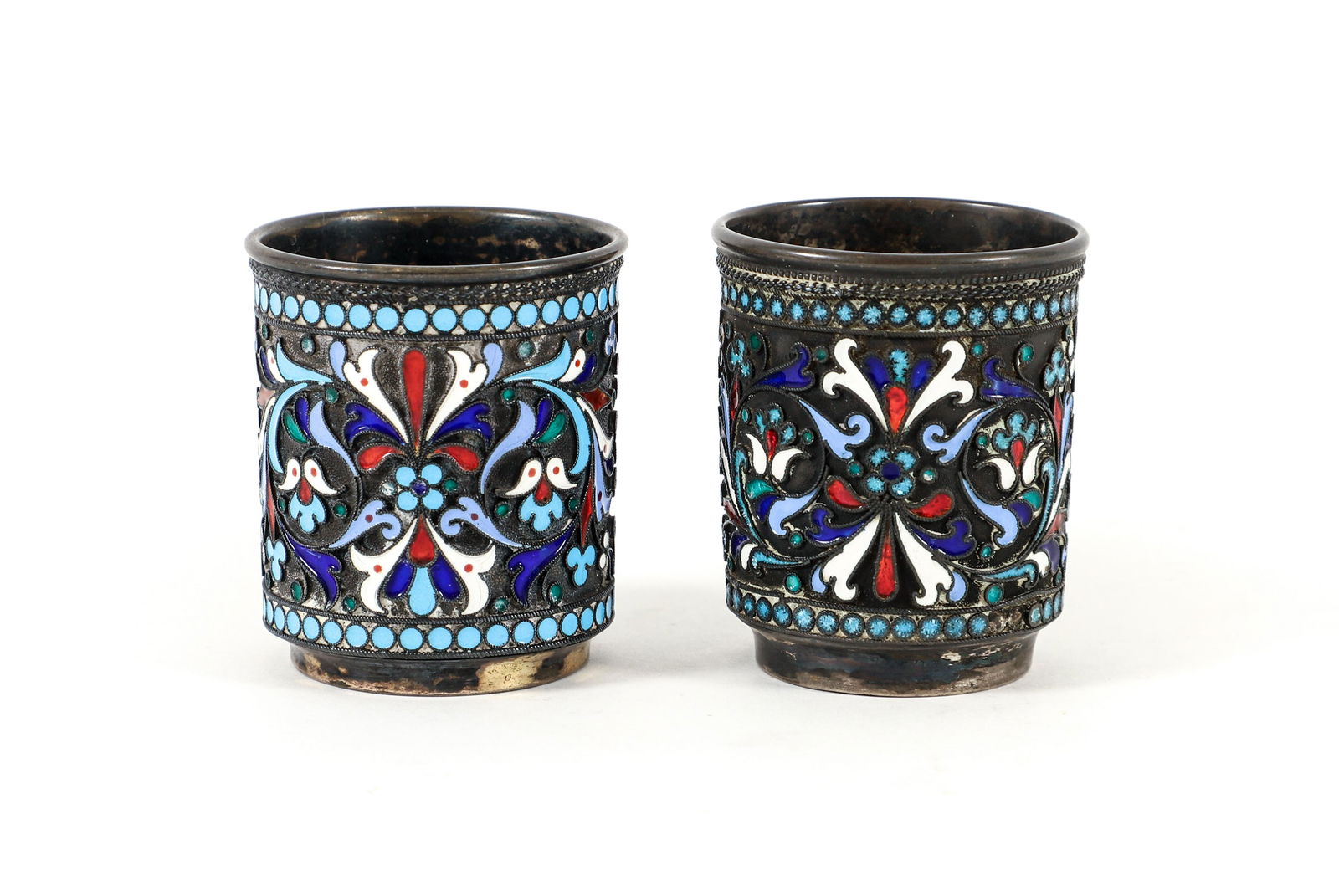 Pair Russian gilt silver cloisonne enameled Shot Cups (1 of 6)