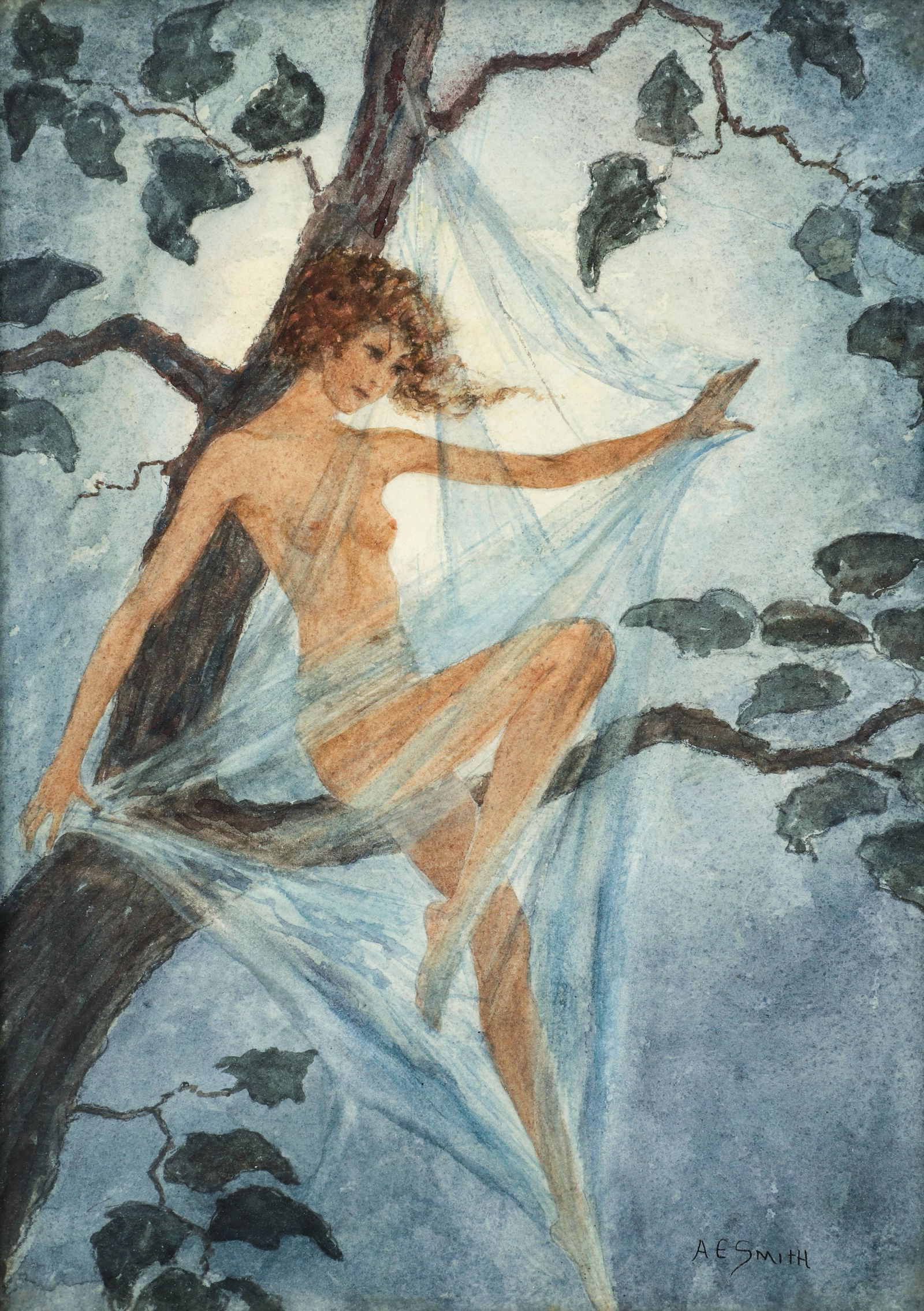 Attrib. Albert E. Smith watercolor Wood Nymph (1 of 4)