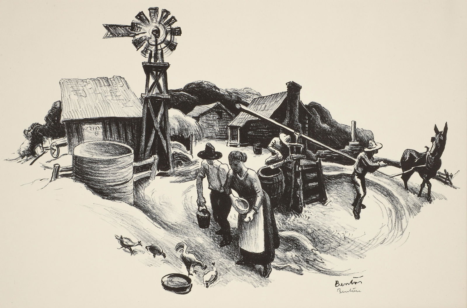 Thomas Hart Benton 1936 litho Missouri Farmyard, (Kansas Farmyard), (Fath #10) (1 of 5)