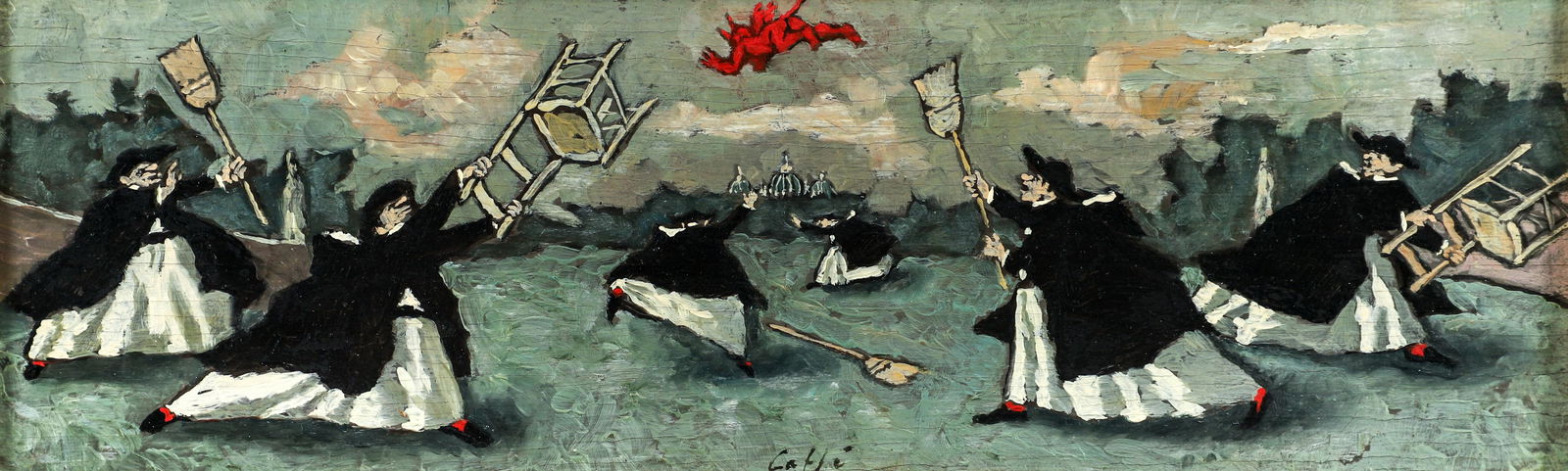 Nino Caffe 1960s oil Shooing Away the Devil (1 of 4)