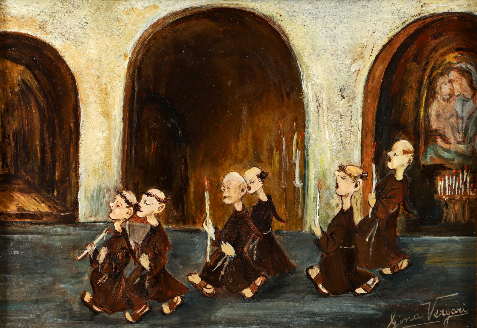 Gina Vergari Rossi oil Procession of Monks (1 of 5)