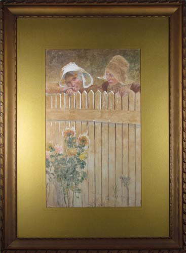 Frank Crawford Penfold w/c "Young Breton Girls at: Artist: Penfold, Frank Crawford ( American 1849-1920) Title: Young Breton Girls Peering over The Fence Date: n.d. Medium: watercolor and pastel Dimensions: 19.5 x 12 inches Description: Two you