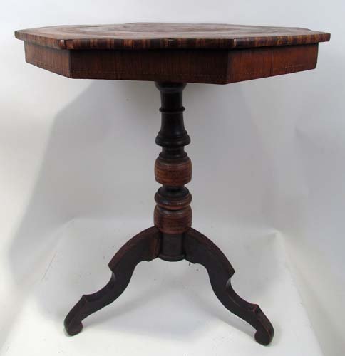 Continental Inlaid Antique Side Table: Title: Continental Inlaid Antique Side Table with star compass inlay Medium: wood Dimensions: 29.5 x 25.5 x 25 inches