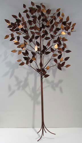 Curtis Jere copper and brass Tree of Life Relief: Artist: Jere, Curtis (compound nom-de-plume of artists Curtis Freiler and Jerry Fels.) Title: Tree of Life Wall Sculpture Date: 1970's Medium: copper and brass wall relief Dimensions: 57 x 28.5 x 4 i