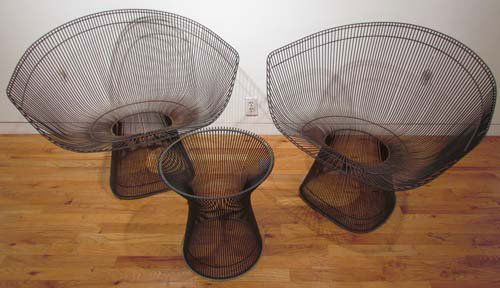 Warren Platner for Knoll Chairs and Table: Artist: Platner, Warren for Knoll Title: Warren Platner for Knoll Chairs and Table (missing glass top) Medium: wire Dimensions: 30 x 24 x 36 inches (chair) 18 x 15 x 15 inches (table)