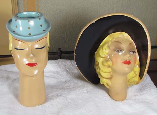 2 art deco planters/busts of ladies: Title: 2 art deco planters/busts of ladies Medium: ceramic From the Estate of Joe Trees Dimensions: 9.5 inches tall Signature: signed RF or RE on back